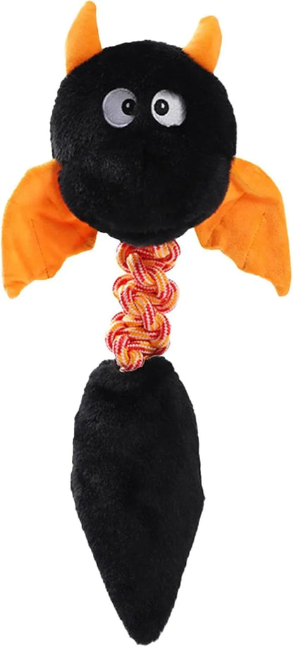 Plush dog toy with squeaker and rattle, 44cm length, in black, green, or red for large breeds