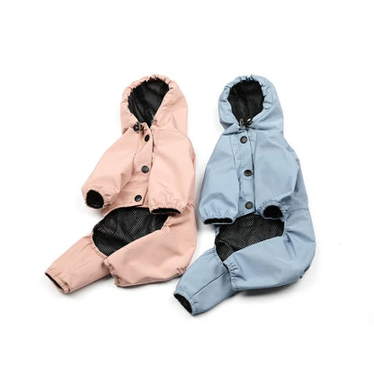 Italian PSM all-inclusive waterproof hooded pet raincoat in blue or pink, sizes S-XXL