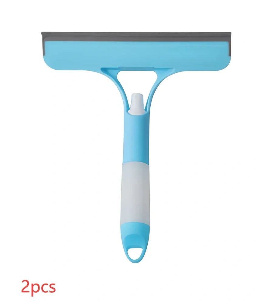 Double-sided plastic glass scraper in sky blue, 15cm long for removing household water stains