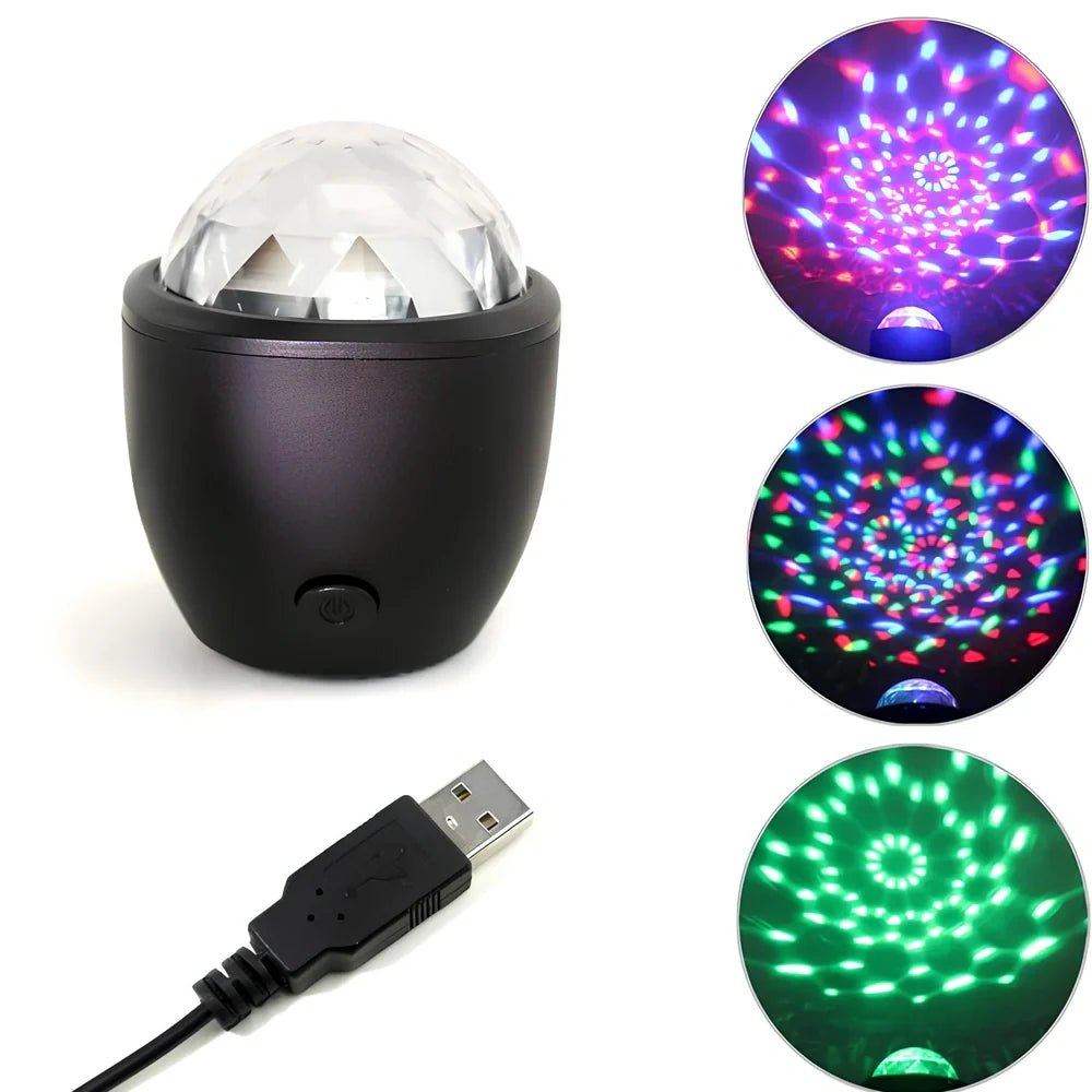 Mini USB voice activated crystal magic ball LED disco projector with 3 colour lights