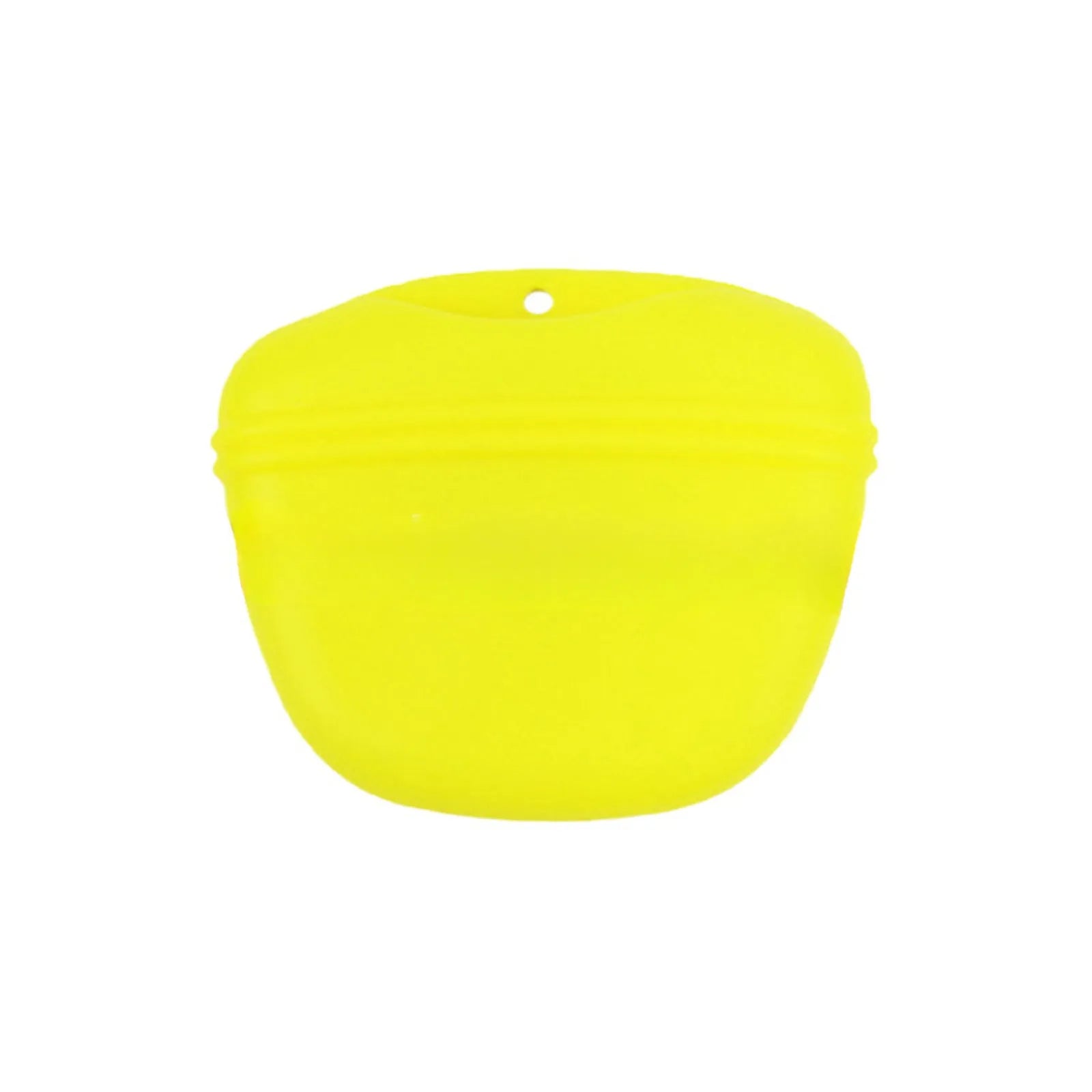 Black silicone dog training treat pouch with clip and magnetic closure shown attached to a belt.