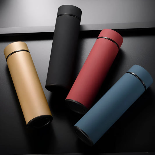 450ml stainless steel vacuum insulated water bottle in black red gold or blue colours