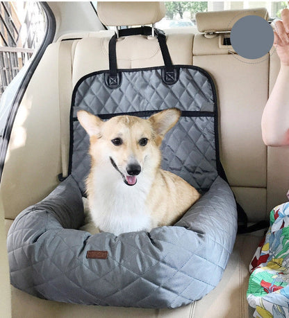 Folding pet carrier with black 900D nylon exterior and waterproof base for car seats