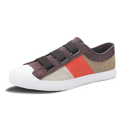 Men's canvas casual sneakers with elastic band fastening and vulcanised rubber sole in multiple colour options