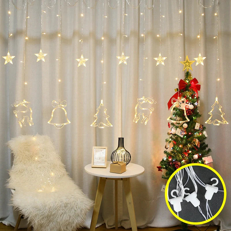 Christmas Deer Tree Bells Star String Fairy Lights for festive holiday decoration