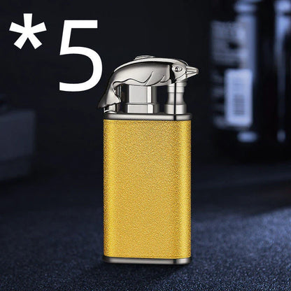 Innovative dragon and dolphin lighters with dual-flame design, made of premium metal and featuring intricately crafted mythical creature motifs.