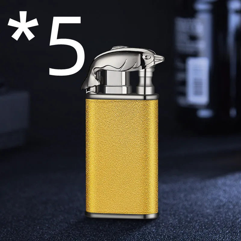 Metal dragon dolphin design double flame windproof lighter with blue jet fire
