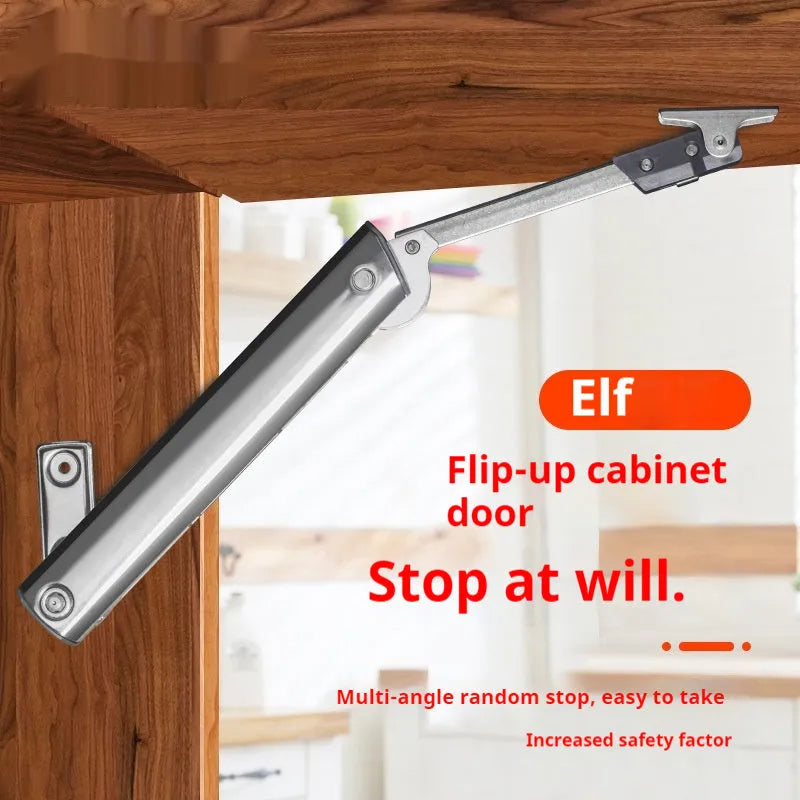 Cold rolled steel tatami cabinet support rod with adjustable stop for flap-up doors, stainless steel finish