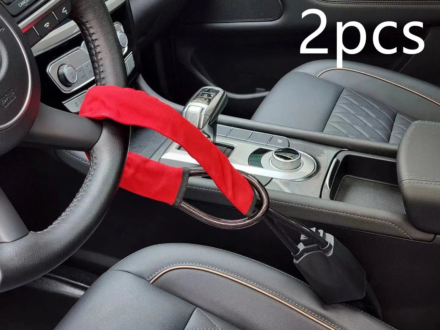 Car steering wheel lock with 33cm iron construction and copper lock core in red colour option