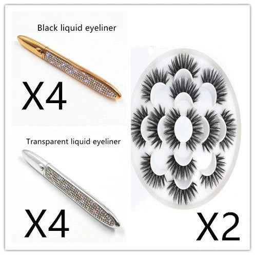 Multifunctional Self-Adhesive Eyeliner & Lashes Set with Black, Coffee, and Transparent Eyeliner Options and Full Diamond, Pearl, and Silver Lash Finishes