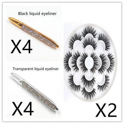Multifunctional Self-Adhesive Eyeliner & Lashes Set with Black, Coffee, and Transparent Eyeliner Options and Full Diamond, Pearl, and Silver Lash Finishes