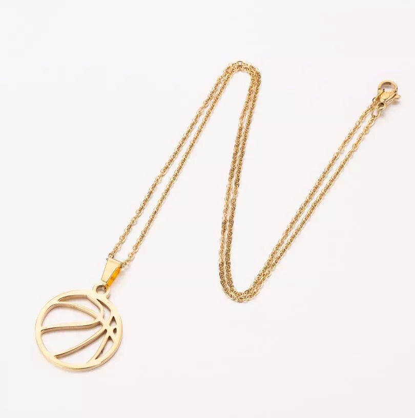 Stainless steel volleyball necklace in gold or silver finish, perfect for sports enthusiasts