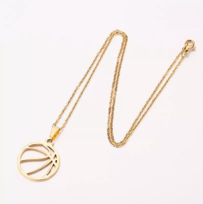 Stainless steel volleyball necklace in gold or silver finish, perfect for sports enthusiasts