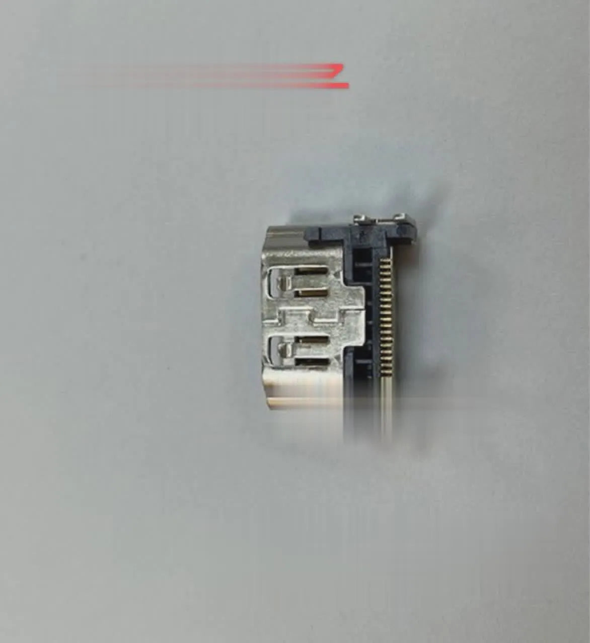 Silver HDMI interface host socket showing 19-pin configuration and nickel-plated brass construction