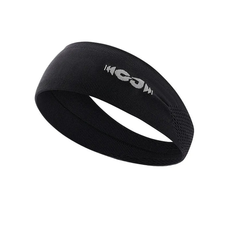 Seamless knitted exercise hair band in black, gray, and blue for sweat management during sports