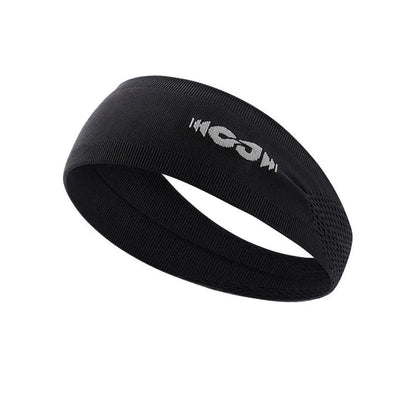 Seamless knitted exercise hair band in black, gray, and blue for sweat management during sports