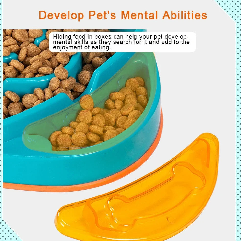 Green and orange pet slow feeder measuring 31cm with maze pattern for extended feeding