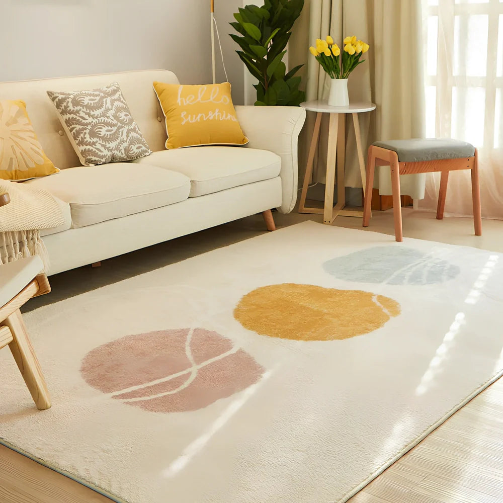Rectangular machine-woven blanket cushion in mountain breeze colour on sofa