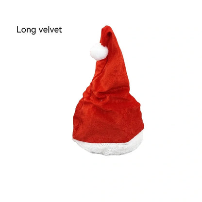 Red electric Christmas plush hat with swinging motion and battery music features