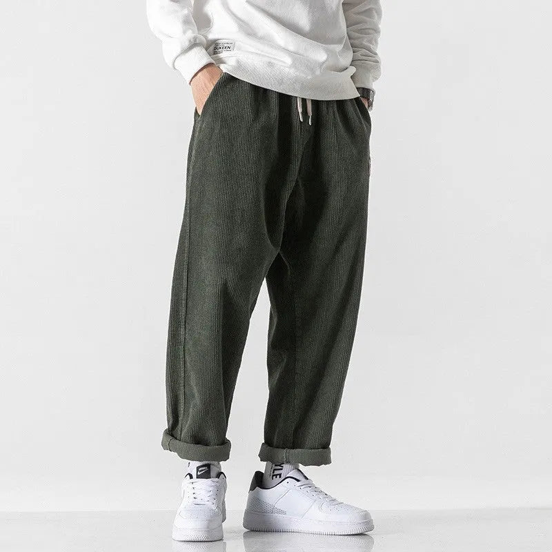 Men's corduroy loose straight trousers in multiple colour options for autumn winter casual wear