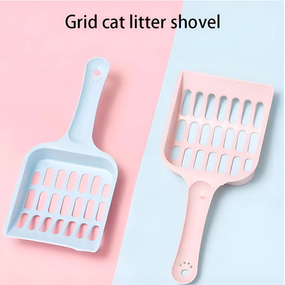 Blue plastic cat litter scoop with dimensions 20cm long by 9cm wide.
