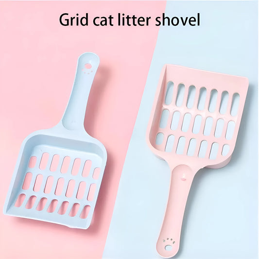 Blue plastic cat litter scoop with dimensions 20cm long by 9cm wide.