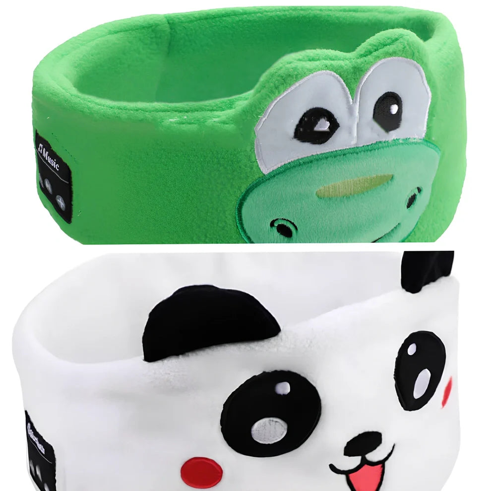 Bluetooth animal headband sleep mask with dinosaur hood showing integrated speakers and wireless design