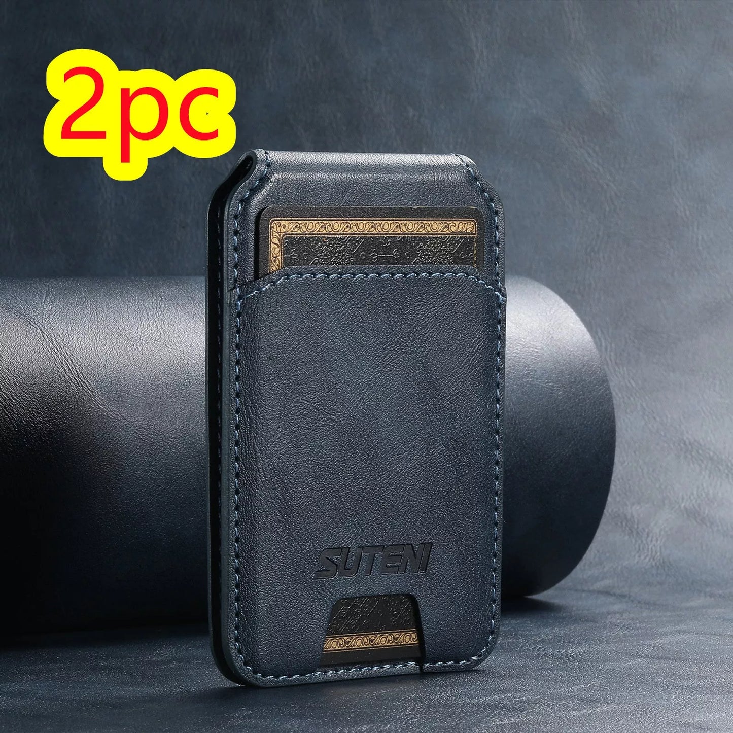 Android universal phone magnetic card holder with MagSafe ring in PU leather