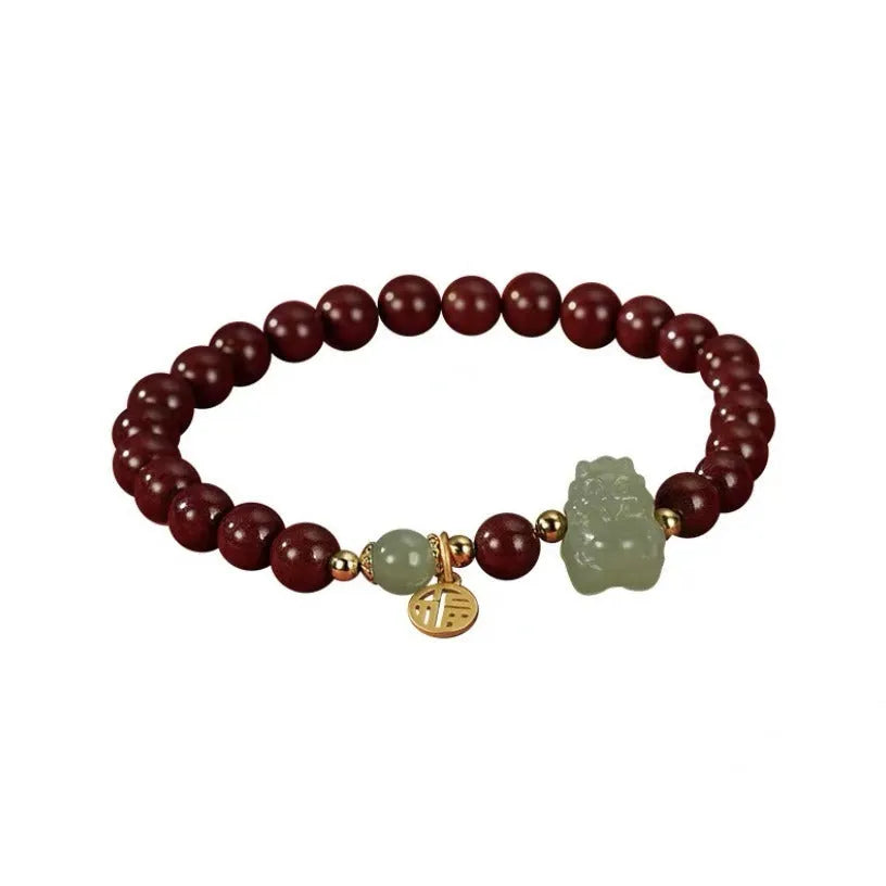 Hand-made natural Hetian Jade bracelet with 8mm beads in Emperor Sandstone or Purple Gold Sand style.
