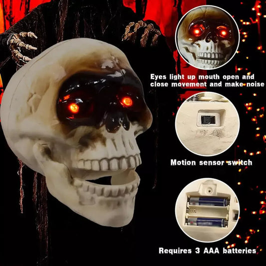 Realistic animated floating skeleton Halloween decoration with scary sound