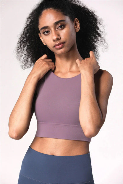Supportive strappy longline yoga sports bras in various colors and sizes