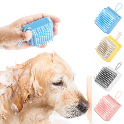Multifunctional pet grooming brush with soft TPR combs in white, pink, blue, and yellow