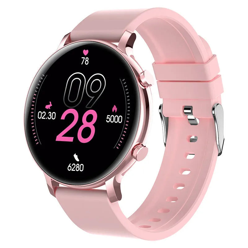 Bluetooth smartwatch with stainless steel strap showing heart rate monitoring display