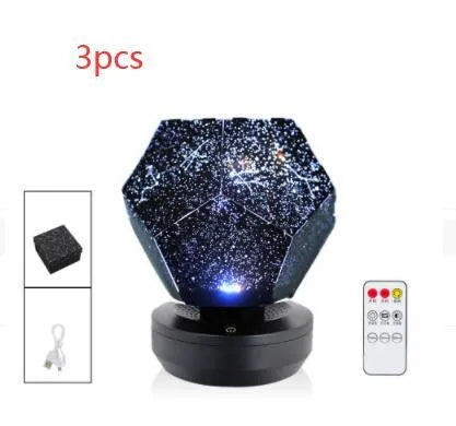 LED starry sky projector night lamp projecting constellation patterns on bedroom ceiling with remote control