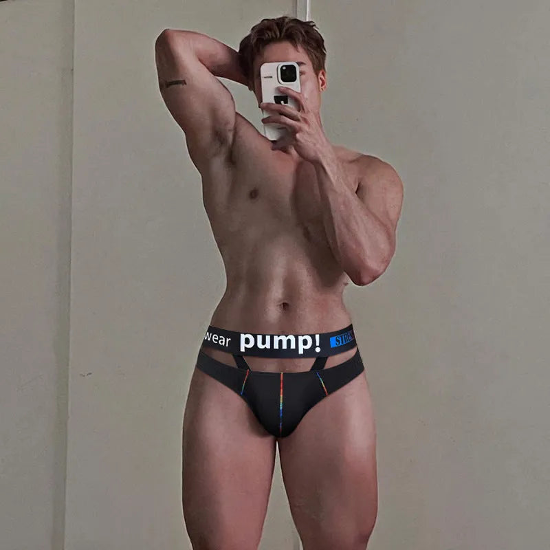 Men's solid colour modal briefs in low waist design, shown in black and white options