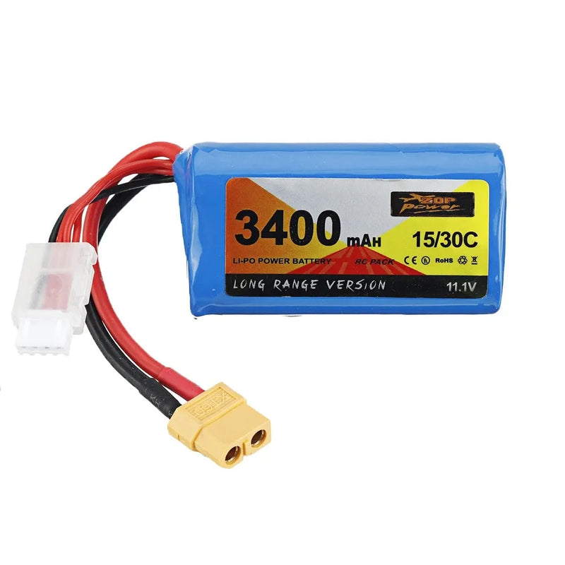 Lithium Ion Battery XT60 T Head 3400mAh 11.1V 15/30C 205g 36x36x70mm for FPV Racing Drone Electric Toy Aircraft