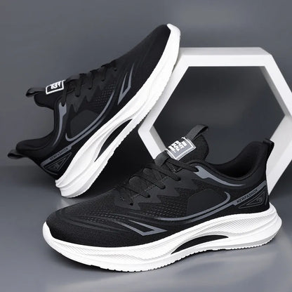 Men's casual summer shoes in black with mesh upper and rubber sole, low-top design