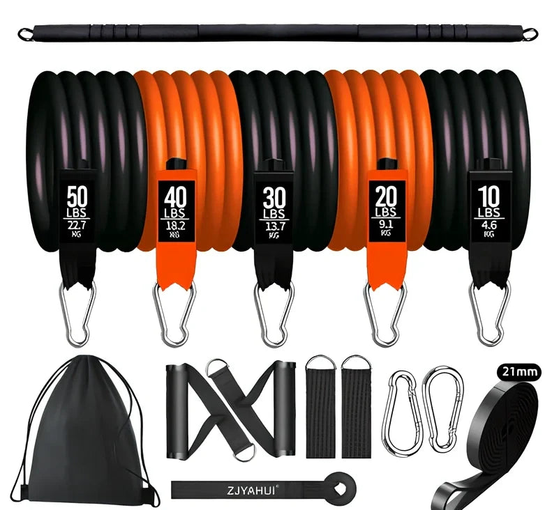 Bodhi Stick Set with latex tension bands, tension bars, and storage bag for resistance training
