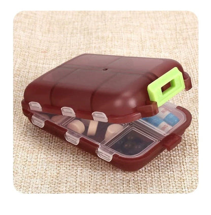 10-Grid Moisture-Proof Travel Pill Organizer in multiple colors for medication management