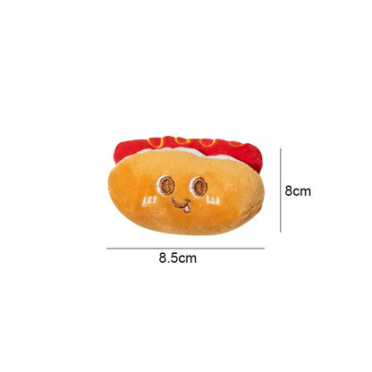 Soft kitten teething chew toy in food-themed hamburger chicken leg bread fries or hot dog design
