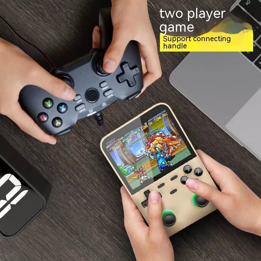 Nostalgic Retro Handheld Game Console with USB Interface in Champagne Gold, Dark Green, and Silver