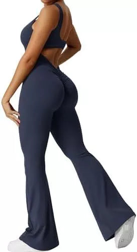 Women's sleeveless flare jumpsuit for yoga and fitness in various colors