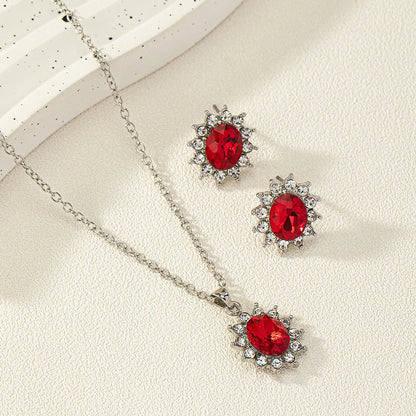 Women's sunflower zircon jewellery set with necklace and earrings in six colour options