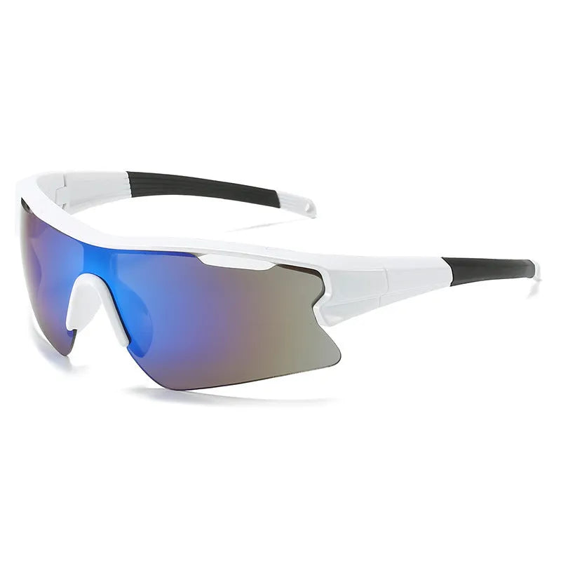 Windproof sports sunglasses with adjustable pads in black frame and grey lens for outdoor cycling
