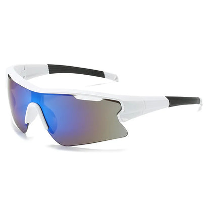 Windproof sports sunglasses with adjustable pads in black frame and grey lens for outdoor cycling