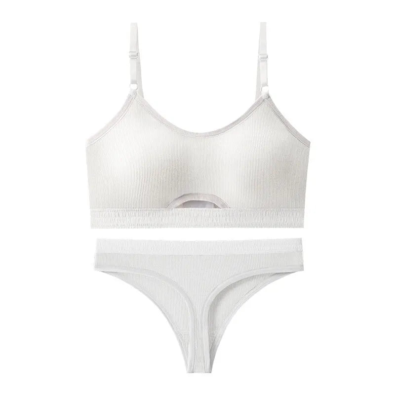 White underwired sports tube top vest with a contrasting dark grey panel across the back, shown with matching brief.