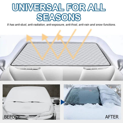 Car windshield aluminium film frost cover shown on vehicle glass with nylon material visible