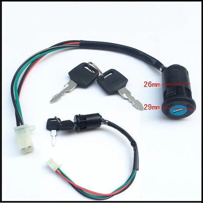 Waterproof electric door lock for car remote start kits with 2-gauge wiring terminals.