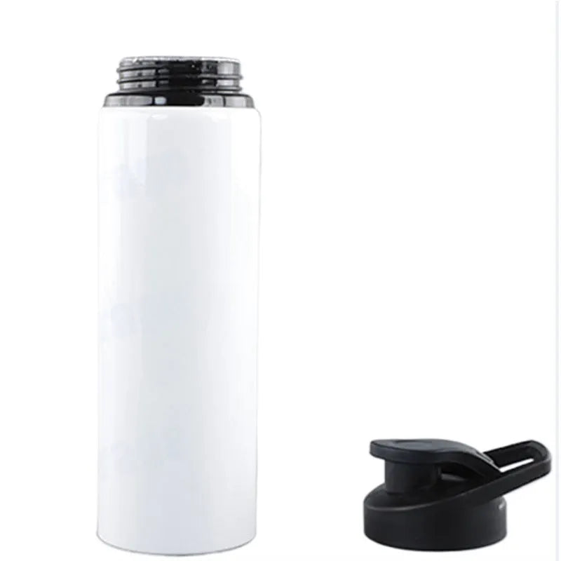 White aluminium cycling water bottle with 600ml or 750ml capacity options for sports hydration