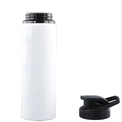 White aluminium cycling water bottle with 600ml or 750ml capacity options for sports hydration